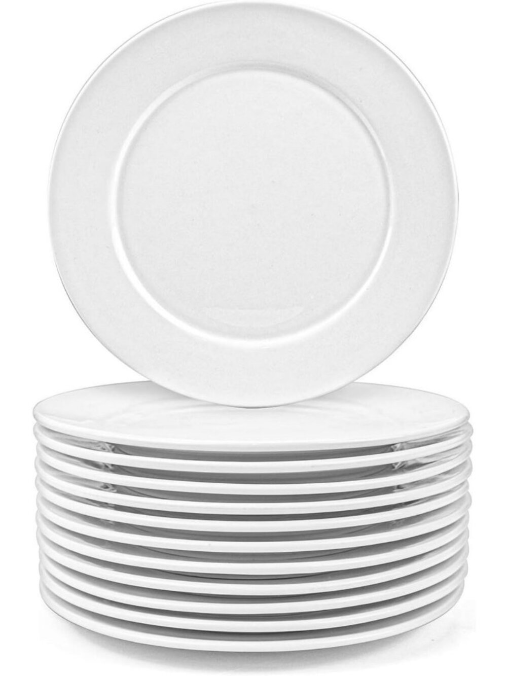 12-Piece White Porcelain Salad & Dessert Plate Set - 8-Inch Round Dinnerware